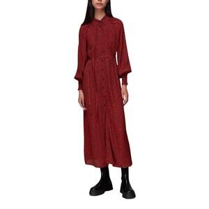 Whistles Pansy Dot Shirt Midi Dress Button Front Red Black Womens Size 14 NWT